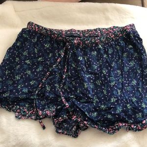 Cotton floral print shorts with tie
